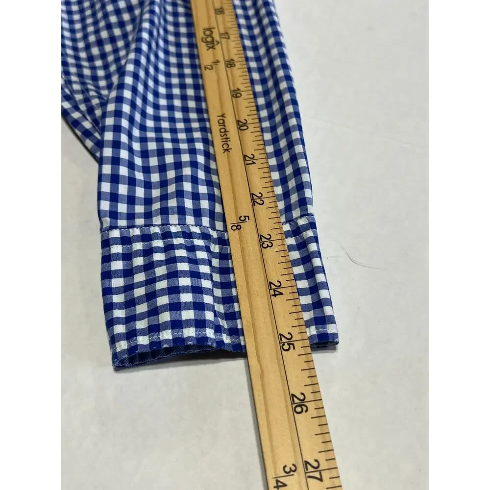 Banana Republic Camden Fit Button Up Gingham Shirt Royal Blue Academia Size XL